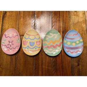 Longaberger Easter Egg Snack Cake Plates Retired 31085 Pink Yellow Blue Green
